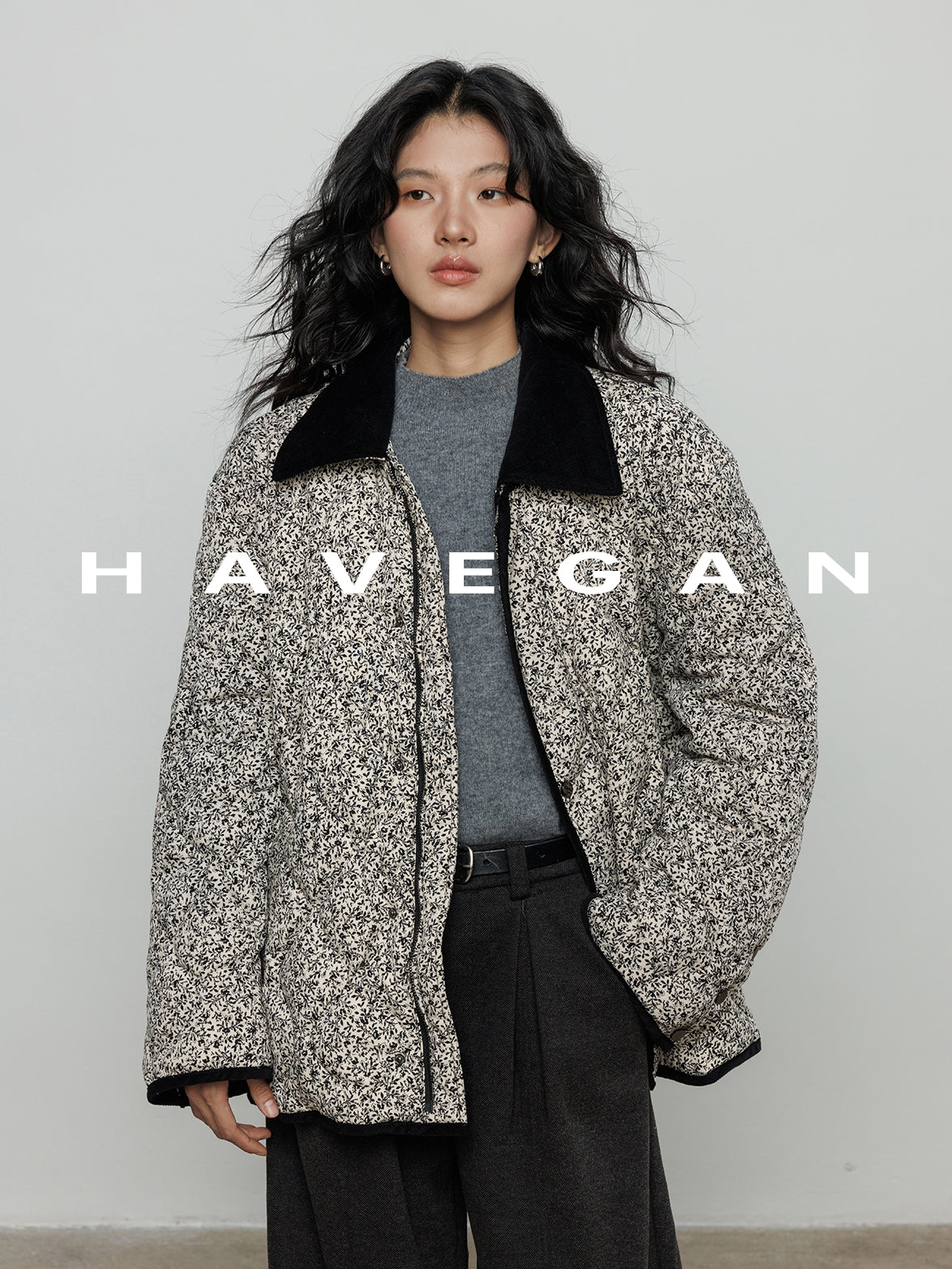 翻領花卉羽絨衣_BDHL7887