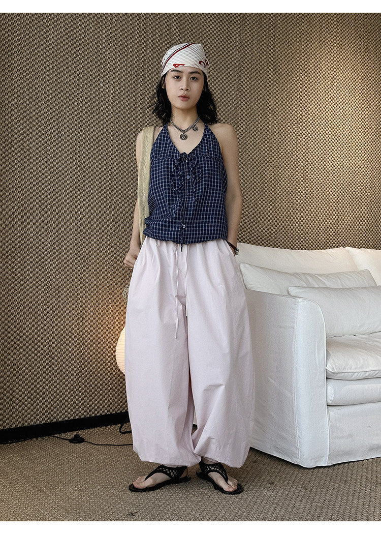 Cotton Linen High Waist Balloon Wide Leg Pants_BDHL8259