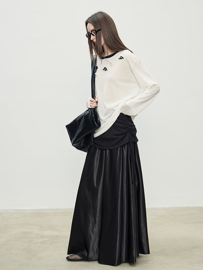 Black Double Fabric Long Skirt_BDHL7075