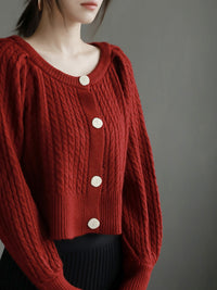 Lantern Sleeve Knitted Cardigan_BDHL6873