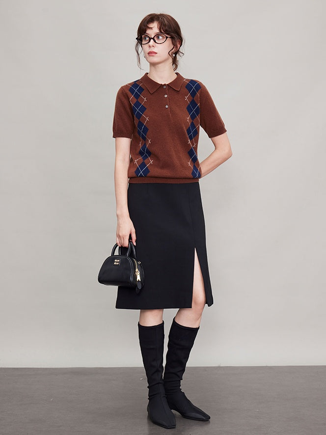 Straight Front Slit A-Line Skirt_BDHL6680