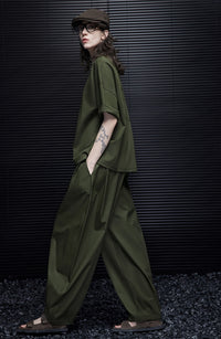 Green Loose-Fitting Wide Pants_BDHL7032