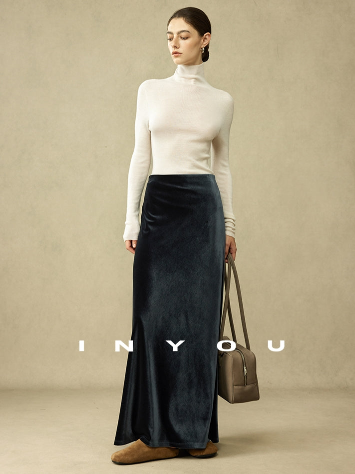 Retro Shiny Draped Long Skirt_BDHL6792