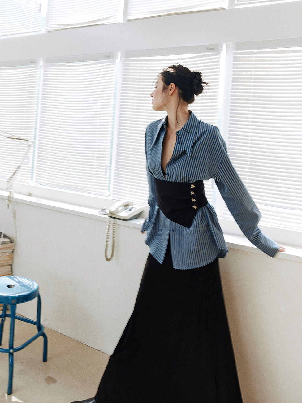 Stripe Waist Corset Shirt_BDHL8000