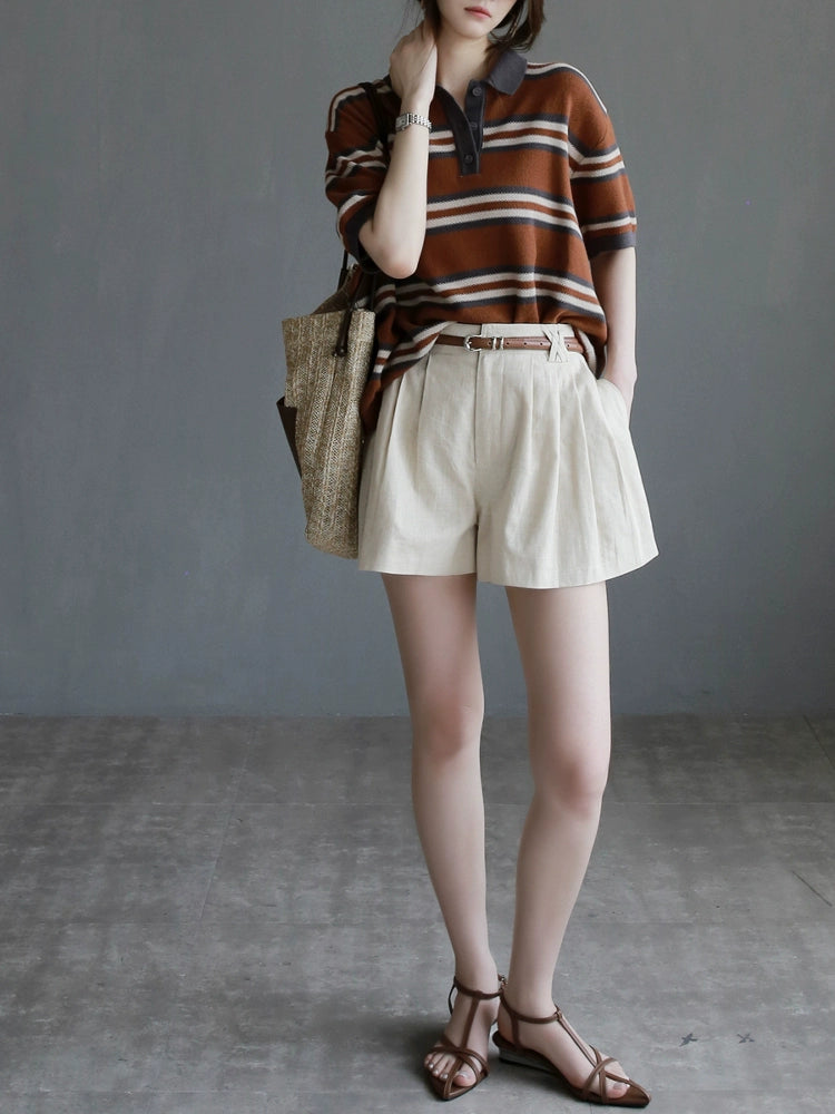 Draped Vintage Lapel Knit T-Shirt_BDHL7310