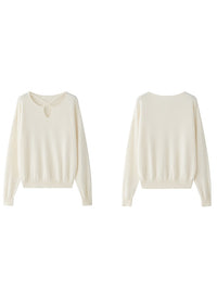 Cross-Neck Fluffy Sweater_BDHL6754