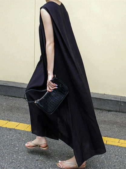 Loose Slit Sleeveless Dress_BDHL6266