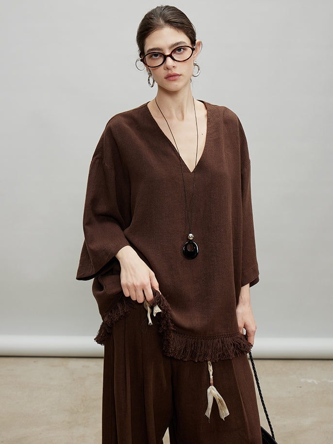 V-Neck Fringe Tops Or Tassel Wide Pants_BDHL7192