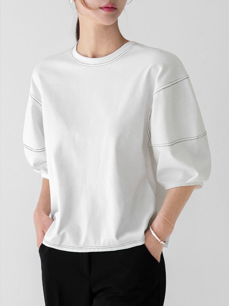 Switched Bulging Sleeve T-Shirt_BDHL7213