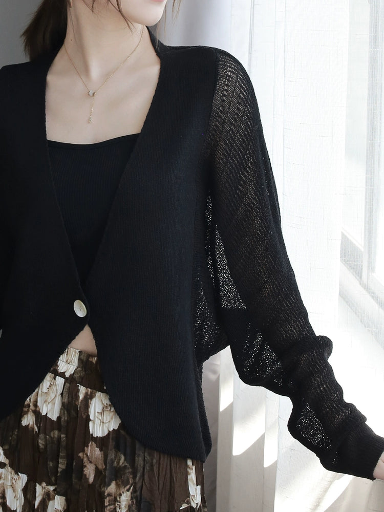 French V-Neck Linen-Blend Knit Cardigan_BDHL7291