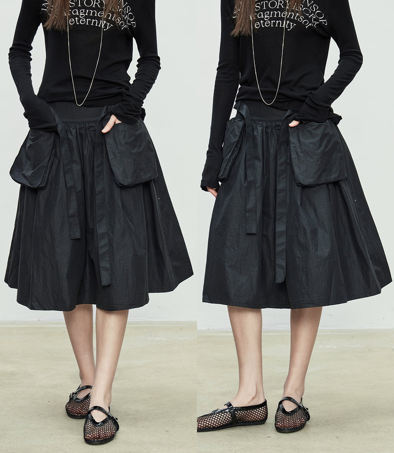 3D Pocket A-Line Black Skirt_BDHL7095