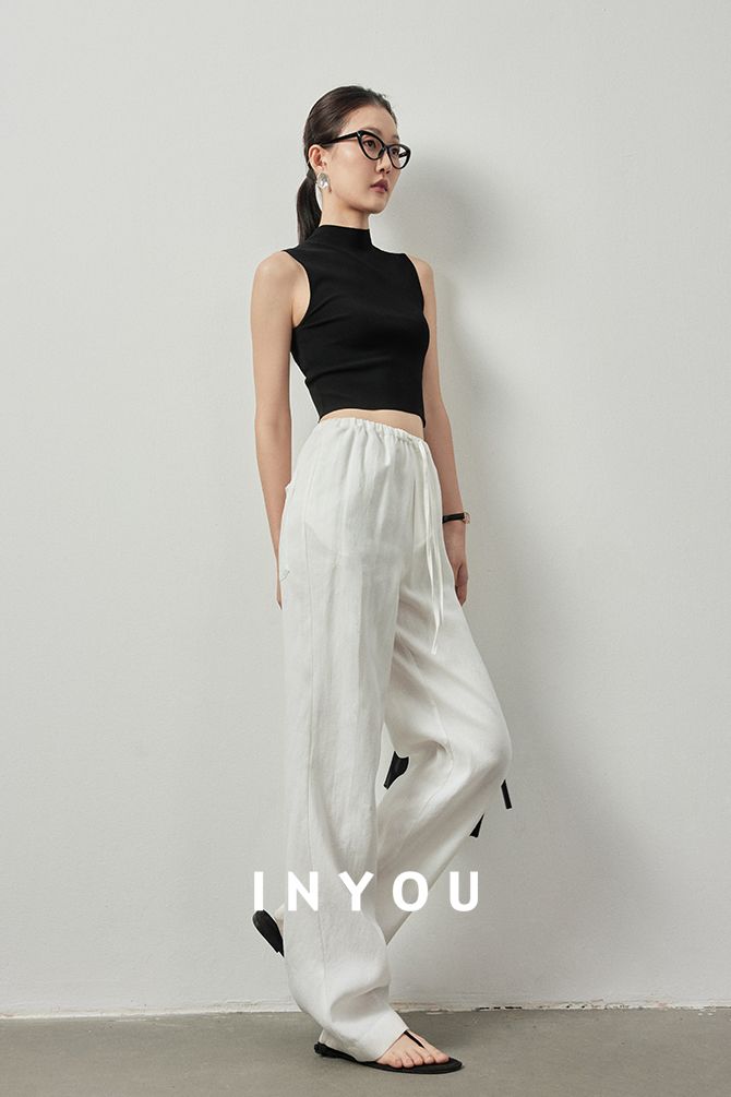 Draped Elastic Waist Wide Pants_BDHL6122