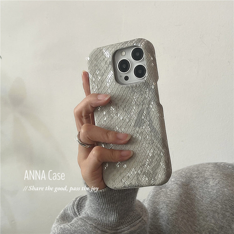 Mist Gray Snake Embossed Leather Phone Case_HL3269