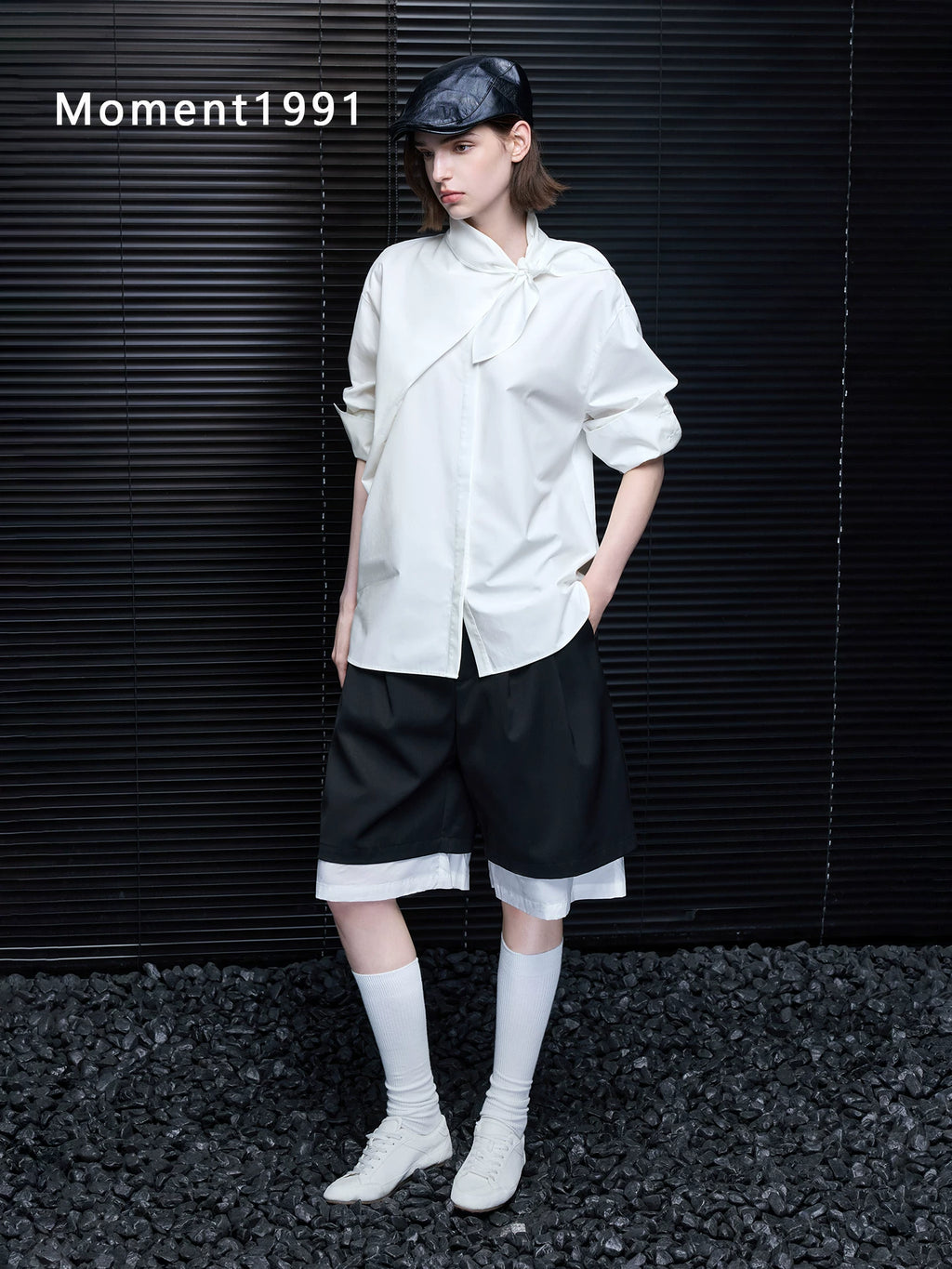 Bow Tie Oversized Long Sleeve Shirt_BDHL8405