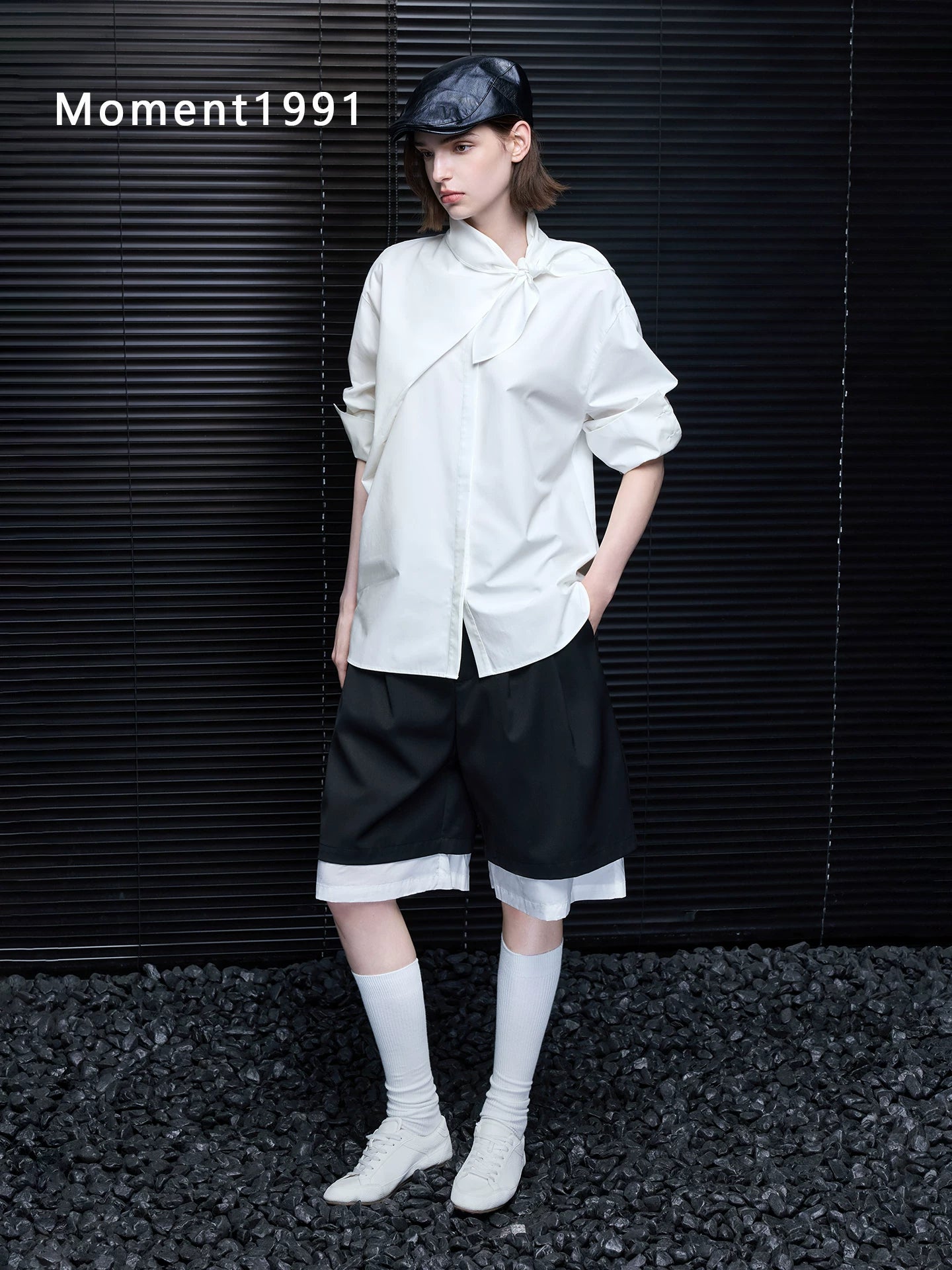 Bow Tie Oversized Long Sleeve Shirt_BDHL8405