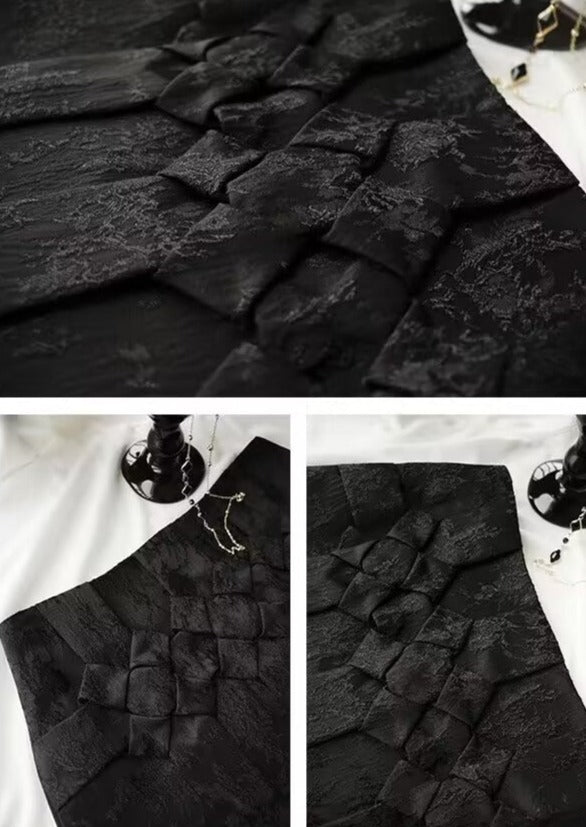 Floral Black Jacquard Skirt_BDHL6018