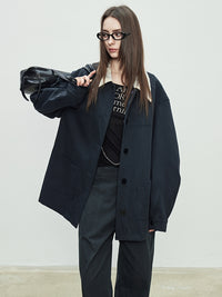 Splicing Lapel Mid-Length Jacket_BDHL7085