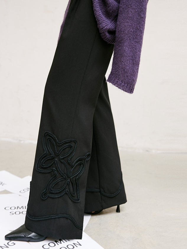Black Embroidered Straight Pants_BDHL6743