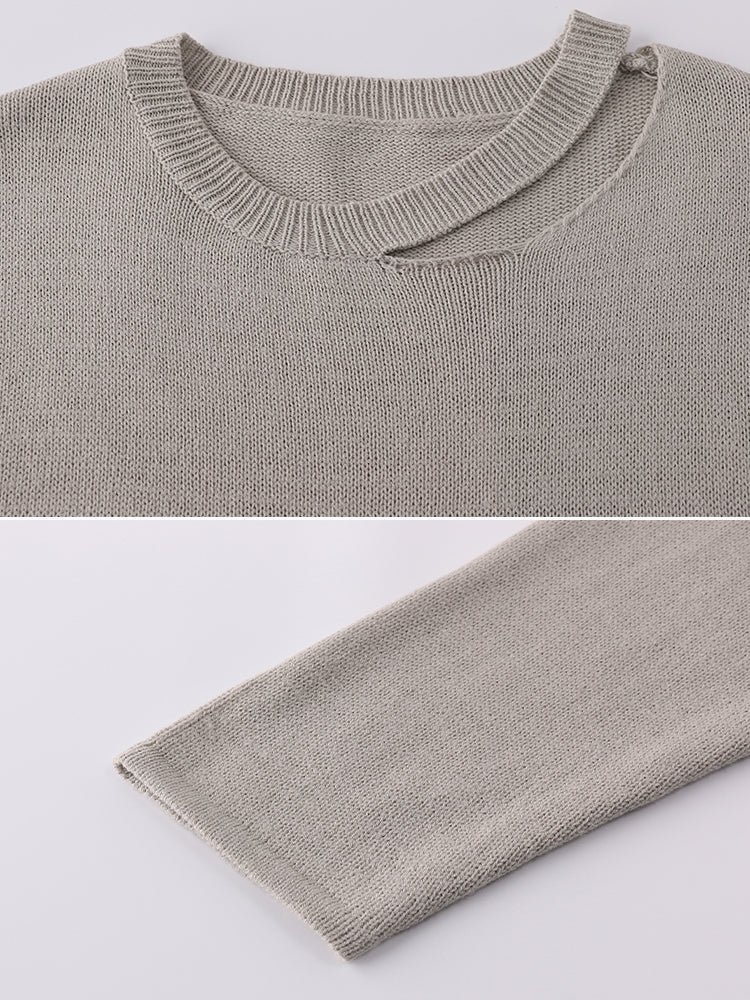 Round-Neck Slit Knit Tops_BDHL7707 