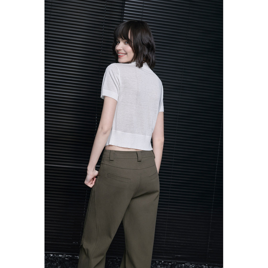 Mock Neck Short Sleeve Slim Knit Top_BDHL8217