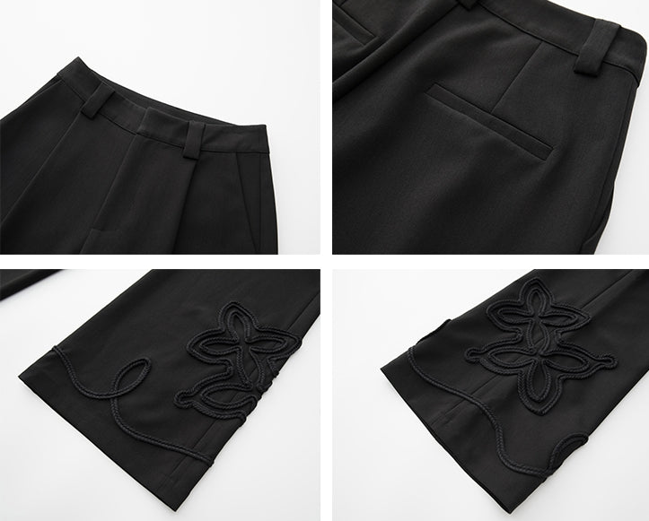 Black Embroidered Straight Pants_BDHL6743