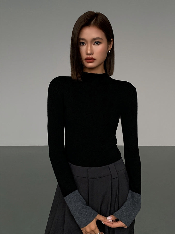 Color-Block Long-Sleeved Knit Tops_BDHL8026