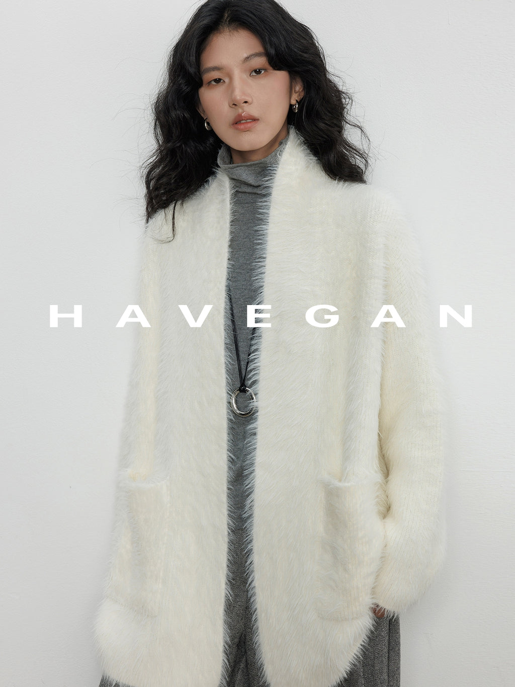 無領抓絨長版開襟衫_BDHL7971