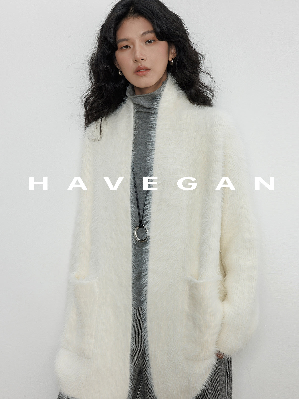 無領抓絨長版開襟衫_BDHL7971