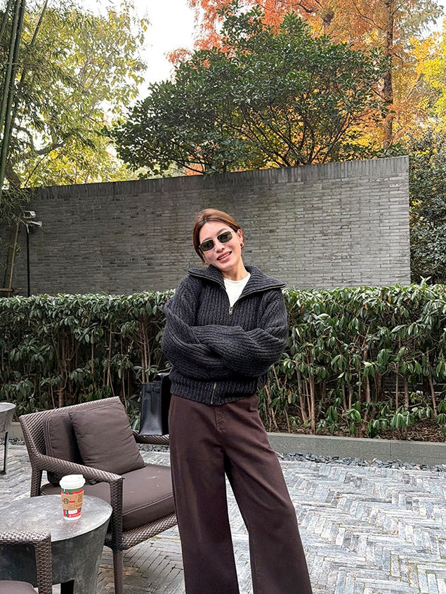 Thick Knitted Zip-Up Cardigan_BDHL8122