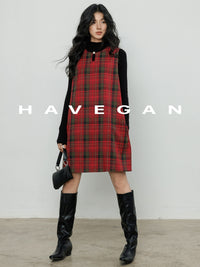 Plaid Red Sleeveless A-Line Dress_BDHL7061