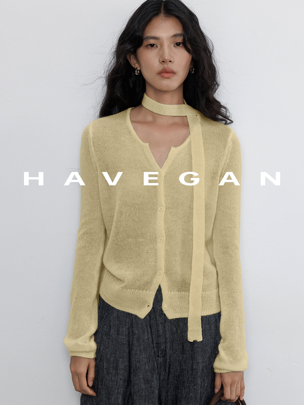 V-Neck Sheer Knit Cardigan_BDHL7783
