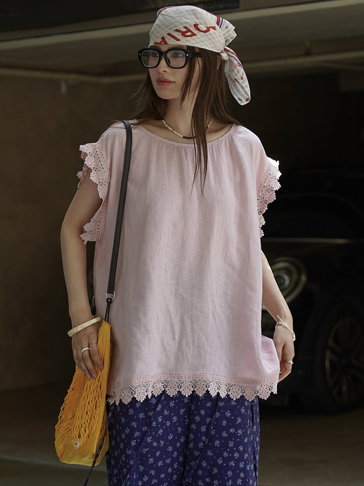 Lace Loose-Fitting Silhouette Tops_BDHL7530