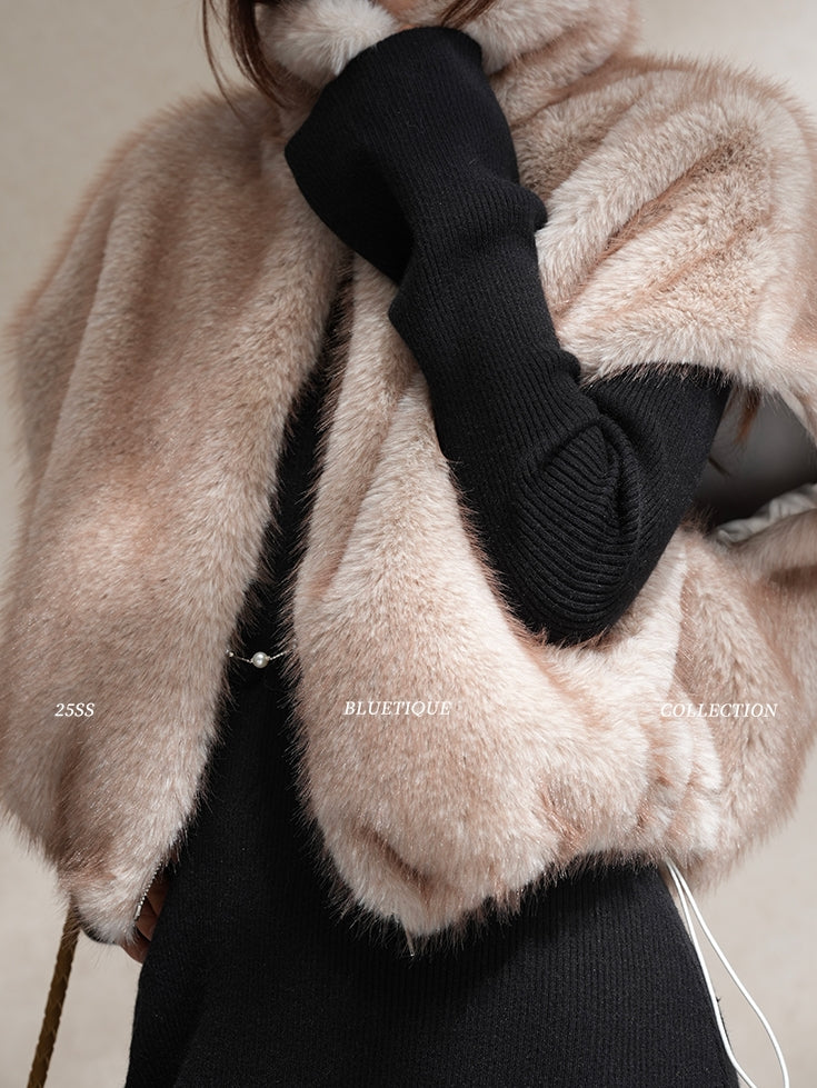 Stand Collar Zipper Fur Vest_BDHL8015