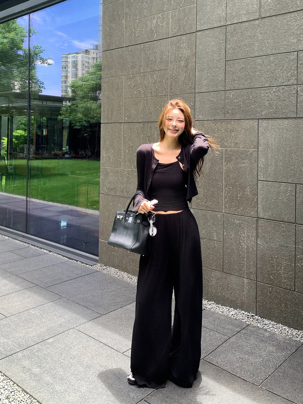 Knit Cardigan Camisole and Wide Pants_BDHL8344