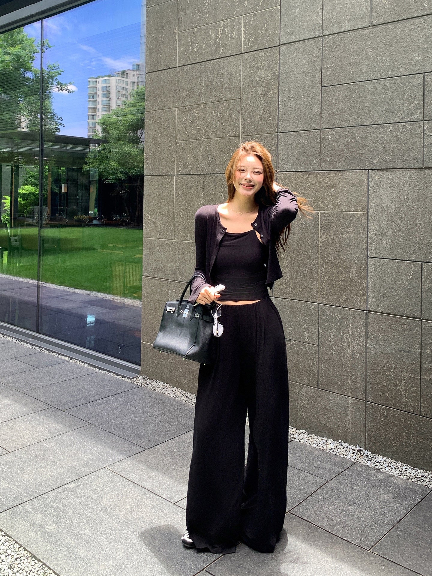 Knit Cardigan Camisole and Wide Pants_BDHL8344