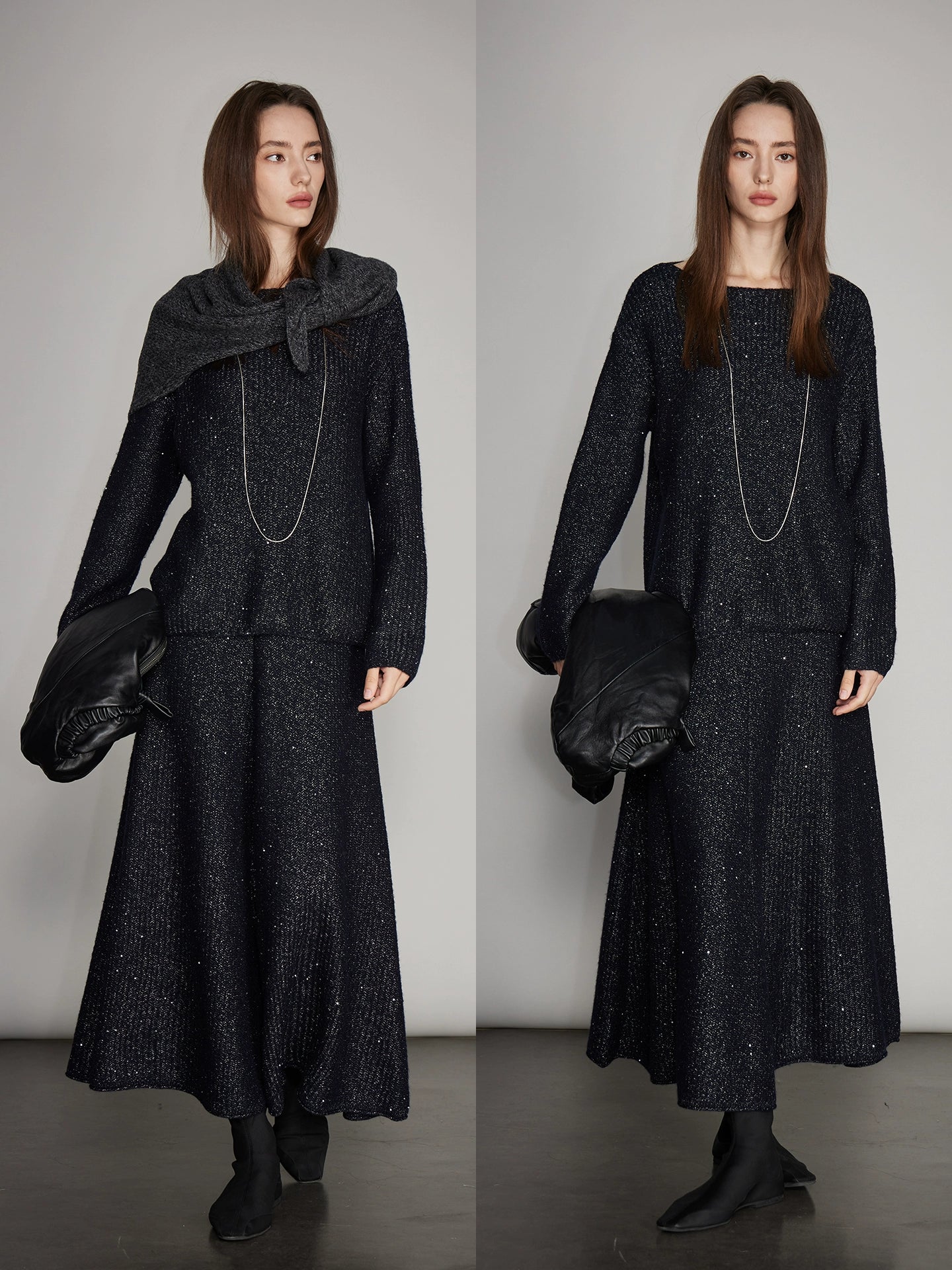 Round-Neck Knit Top Or A-Line Knit Skirt_BDHL7993