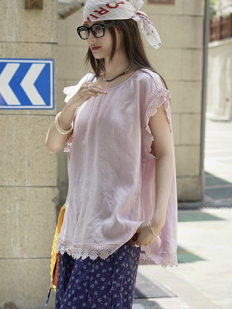 Lace Loose-Fitting Silhouette Tops_BDHL7530
