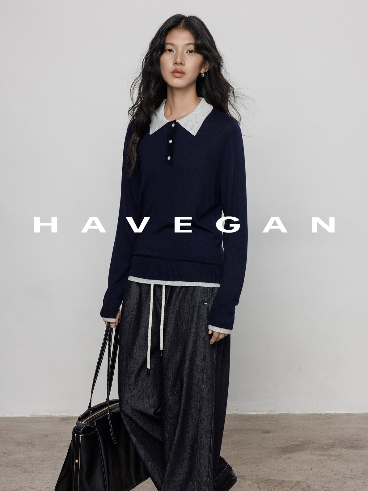 Contrast Polo Collar Tops_BDHL7711
