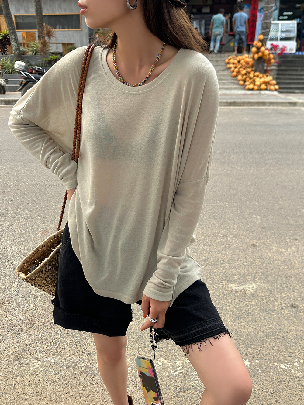 Oversized Thin Long Sleeved T-Shirt _BDHL5977