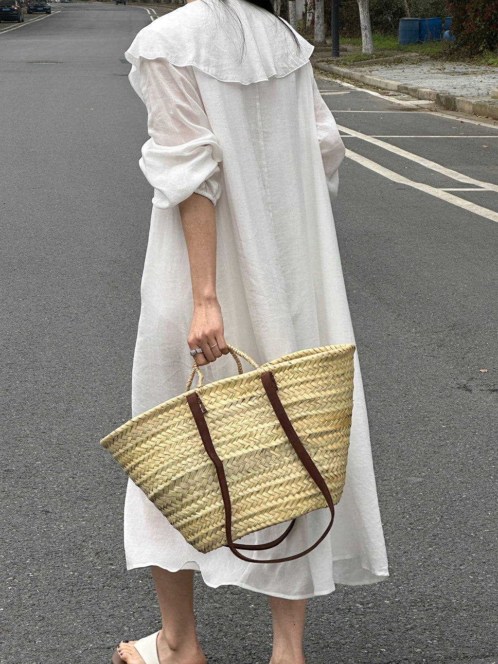 Ruffle V-neck Puff Sleeve Loose Long Dress_BDHL8262