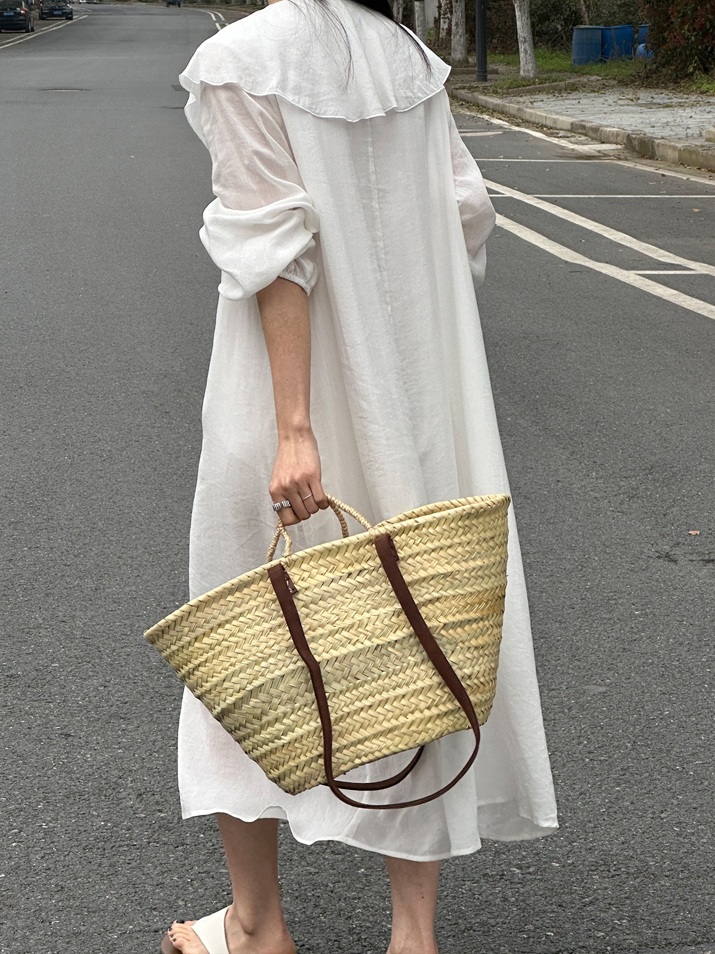 Ruffle V-neck Puff Sleeve Loose Long Dress_BDHL8262