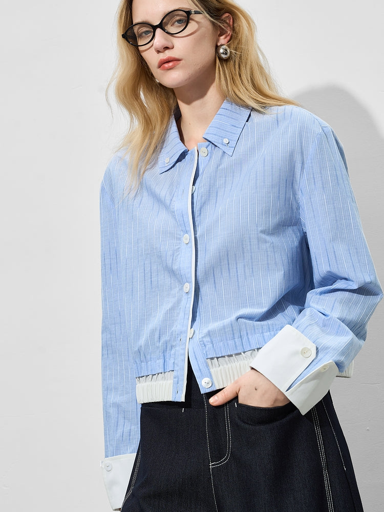 Faux Two-Piece Striped Short Shirt_BDHL7006