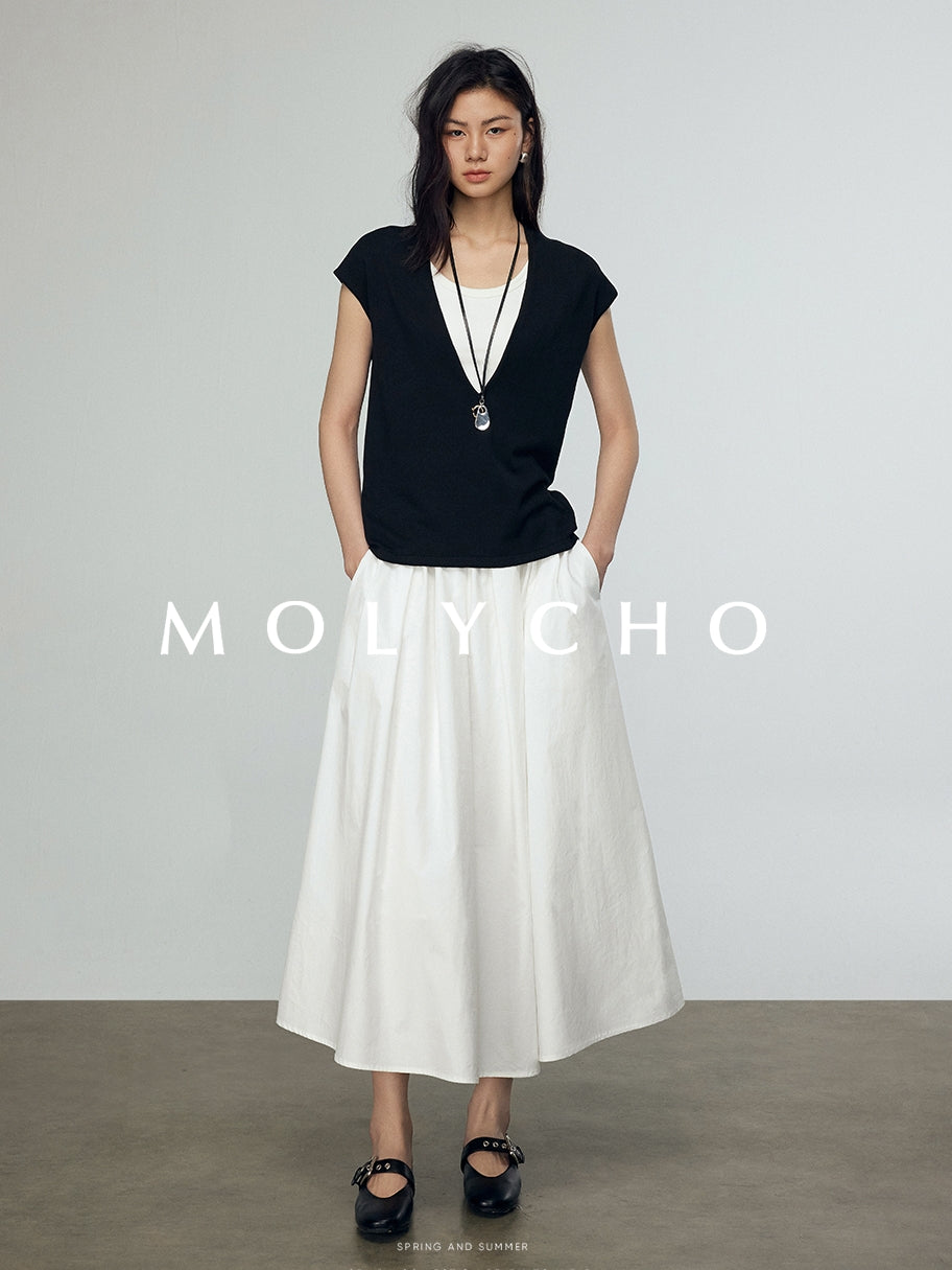 Loose A-Line Pleated Skirt_BDHL7244
