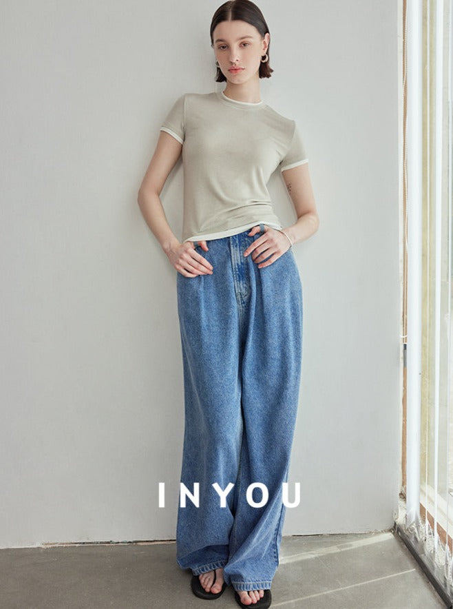 Wide Leg Draped Jeans Pants_BDHL6019