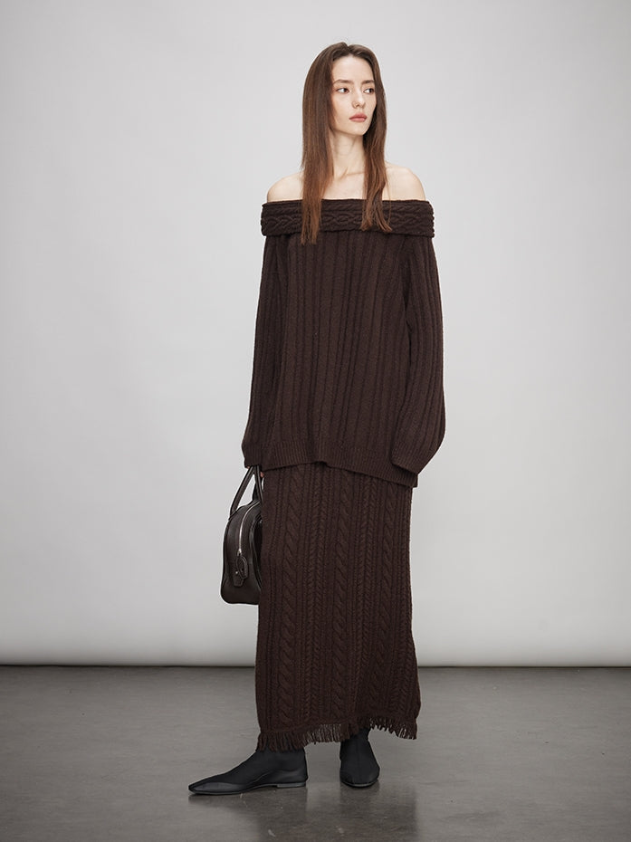 Off-Shoulder Knit Tops Or Knit Waist Skirt_BDHL7992