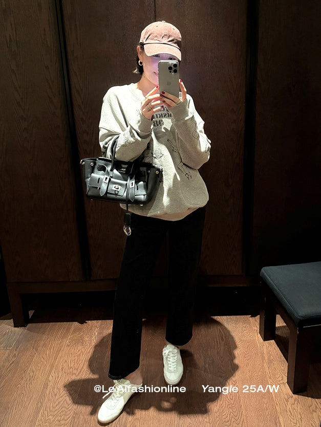 Embroidered Print Gray Sweatshirt_BDHL7842