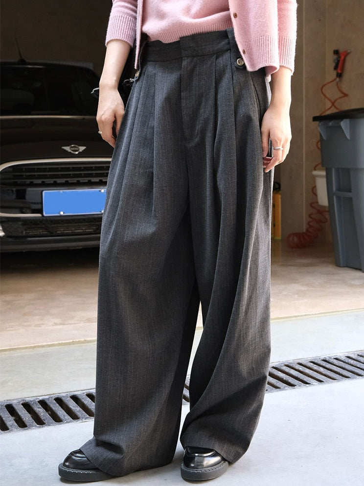 Gray Vertical Stripe Loose Pants_BDHL6531