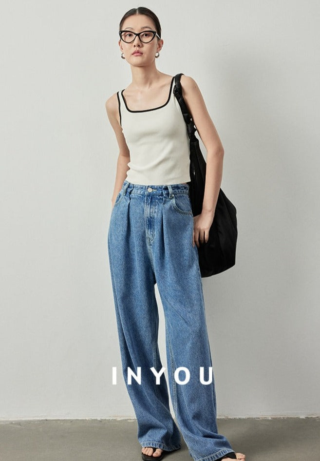 Wide Leg Draped Jeans Pants_BDHL6019