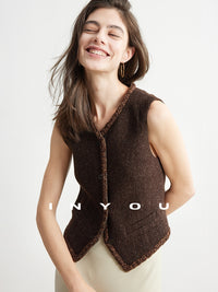 Elegant Weave Tweed Neck Vest_BDHL6956