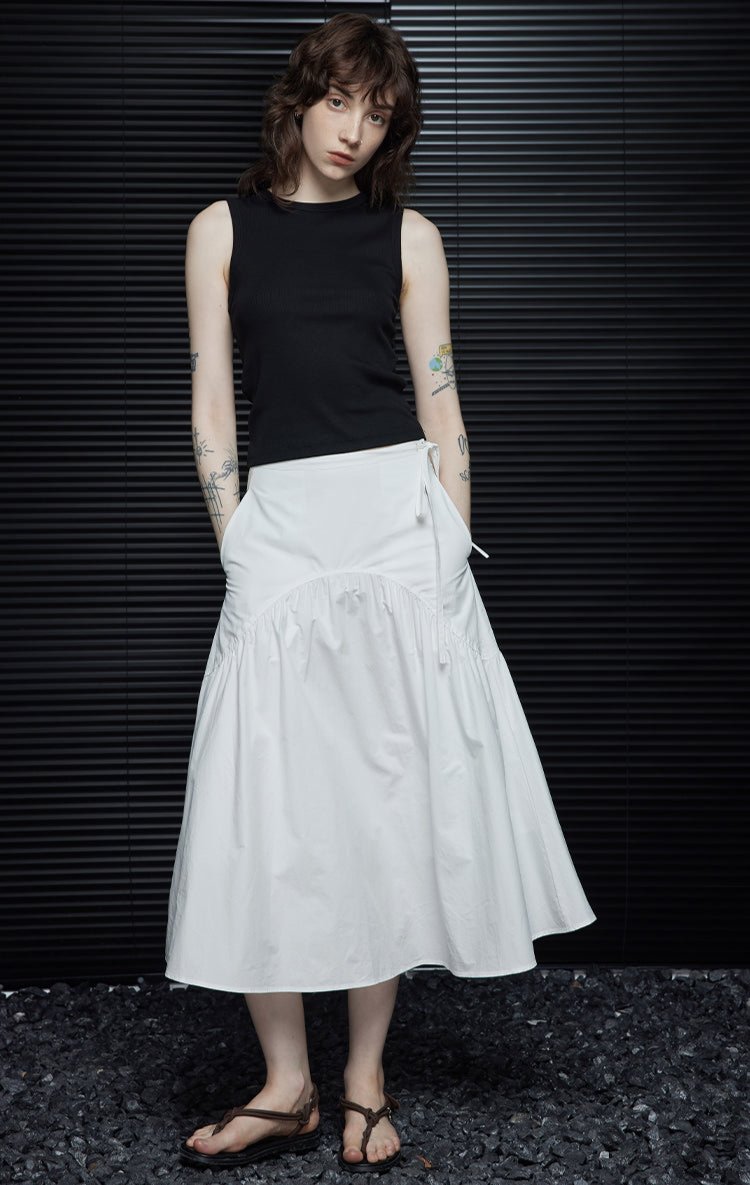 White A-Line Draped Skirt_BDHL6250